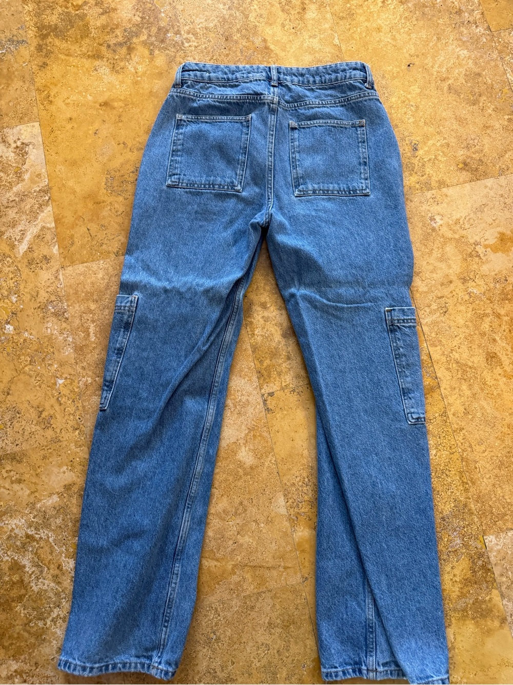 MNG Classic Blue Women's Cargo Jeans - Comfortable Straight Legs Midwash Denim